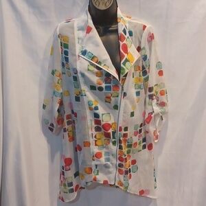 Adore Jacket/top, front zip, pockets, multicolor squares/dots